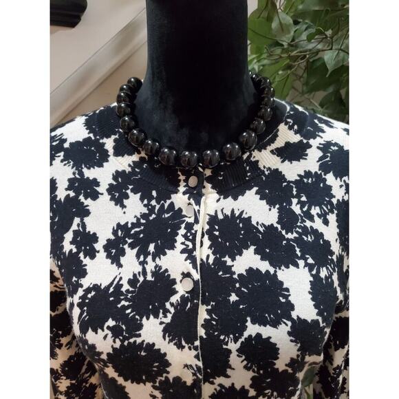 J.Crew Women Black White Floral Cotton Round Neck Long Sleeve Cardigan Sweater M - Picture 10 of 11